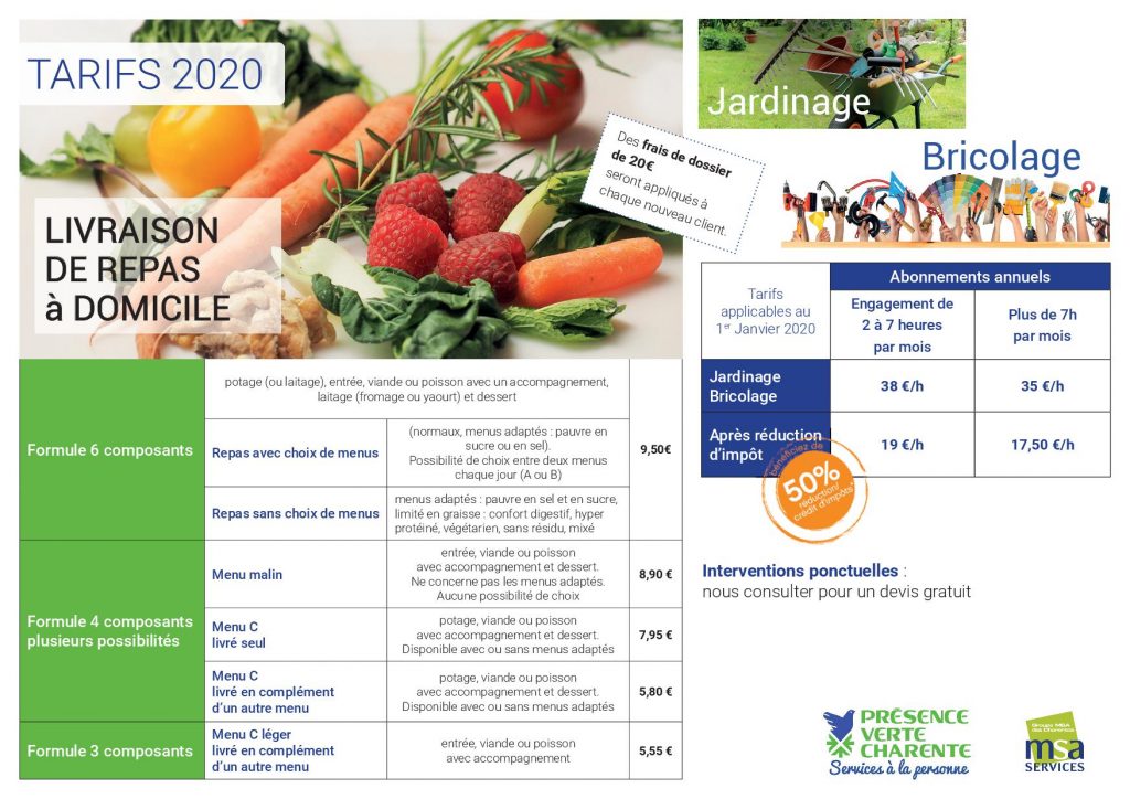presence verte tarif menu 2020